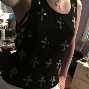 Bling cross tank top blouse